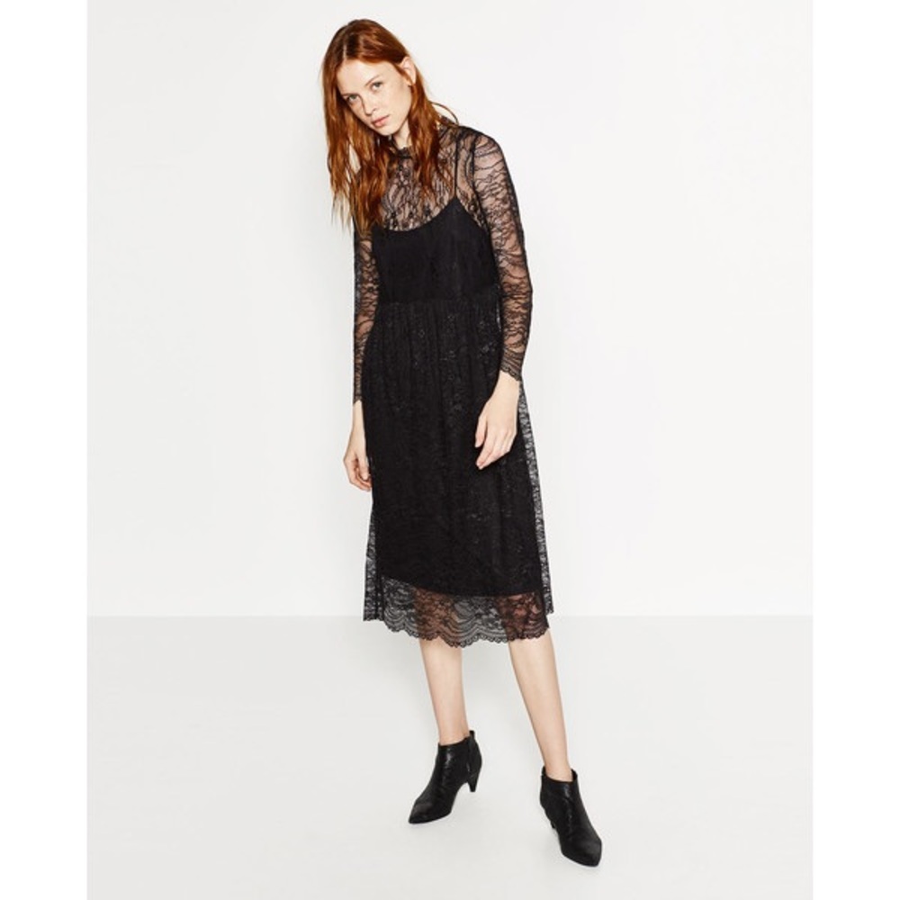 Zara long sleeve lace dress with slip
